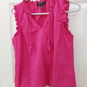 Ellen Tracy Hot Pink Ruffle Tie-Front Sleeveless Camisole